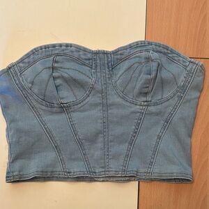 Roma Light Blue Denim Bustier Crop Top